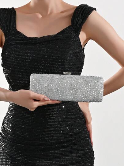 Long Sequin Embellished Handbag, Sparkling And Charming, Elegant And Refined, Decorated With Rhinestones, A Captivating Tote Bag Suitable For Party Girls And Ladies, The Perfect Choice For Attending Parties, Weddings, Balls, And Galas, Also An Excellent Gift For Women