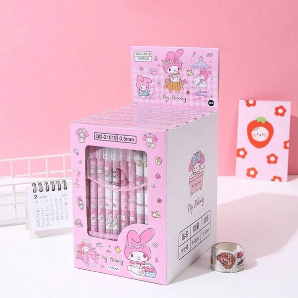 Sanrio 12pcs Cute Family Melody Boxed Writing Ballpoint Pen - (Random Color) Creative Cartoon Straight Rod 0.5mm Neutral Pen - Boxed Metal Hook Press Pen Cute Press Neutral Pen Student Stationery,School Supplies,Back To School