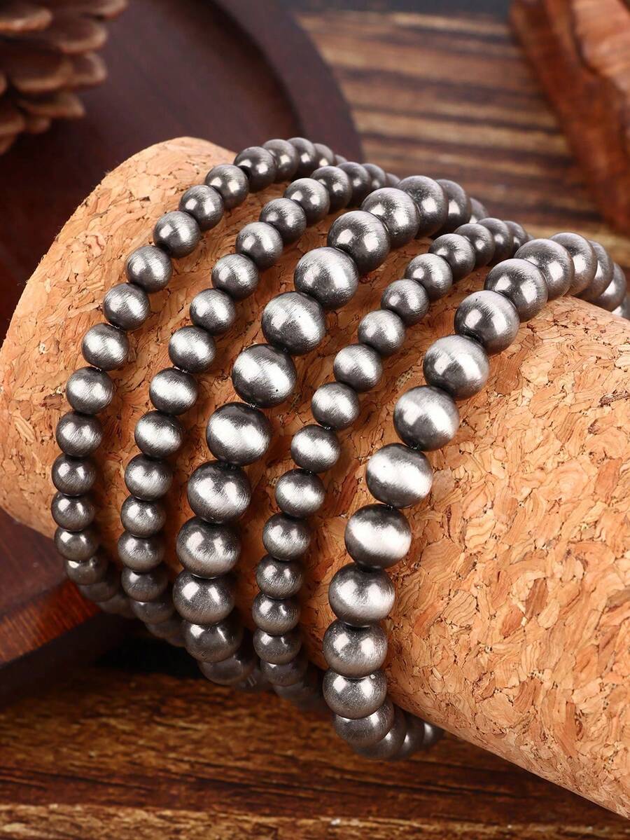 5pcs Bracelet/6pcs Earrings Western Jewelry Set For Women Including Vintage Pearl Bracelets, Cowgirl Western Style, Gift For Teacher (Minor Surface Imperfections Are Normal Due To Craftsmanship) - Grey - View 1