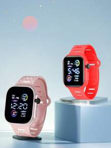 2pcs/1pc Color Display Electronic Watch, Korean Fashion Cool LED Light Couples Digital Watches For Middle School Students
