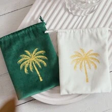 1/5/10pcs White Green Palm Tree Pattern Hot Stamping Velvet Gift Bag,For Celebration Saudi Arabia National Day Party Candy Package Gift Bag