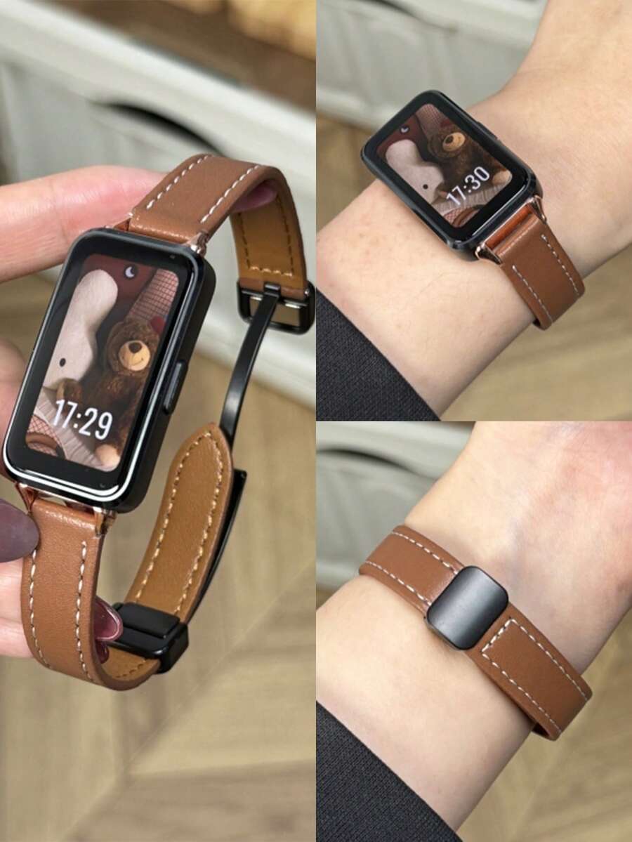 1 Dây đeo đồng hồ bằng da có khóa từ có thể gập lại, tương thích với Band 10/9/8/7 phiên bản NFC