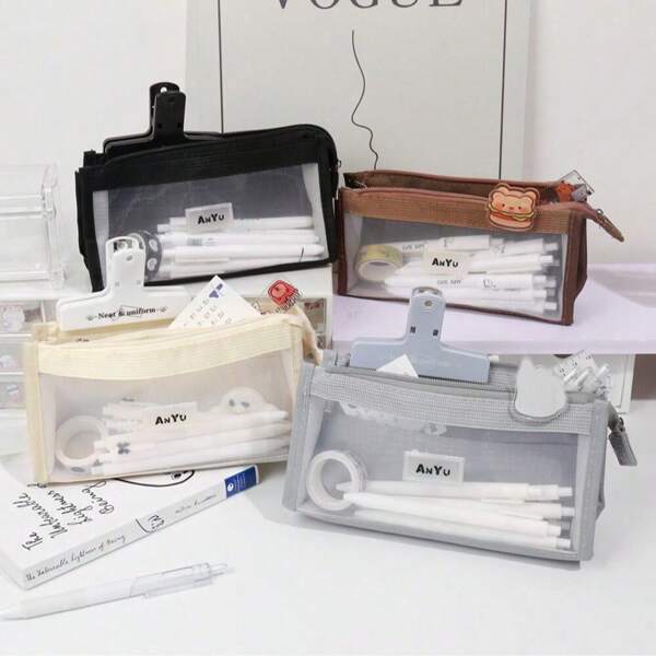 Transparent 5 Layer Mesh Bag Pen Pencil Case Visable Pocket Storage Pouch For Stationery School, Pencil Pouch, School Bag School Supplies, Back To School