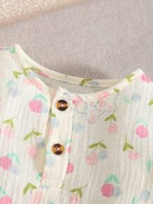 MommBaby Pelele de manga larga con estampado de flores coloridas y conejos de dibujos animados para bebés niñas, transpirable para todas las estaciones