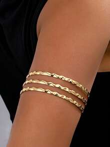 1 件 3 层波浪臂带，简约金属雕刻花卉线条装饰上臂手链，男女通用情侣款，夏季身体首饰，派对/节日配饰，女友礼物