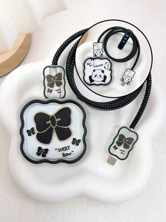 5pcs Set: 20W UK Plug Apple Charger Covers - Panda, Bow, Cable Protector, Bite Proof Cord Organizer Charger Accessories, Phone Accessories