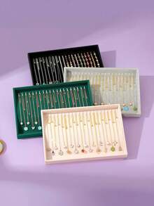 1pc Necklace Display Tray With 20 Hooks, Necklace And Pendant Jewelry Display Box, Jewelry Display Tray, Jewelry Drawer Organizer, Stackable Jewelry Storage Box, Necklace, Pendant Display Box Jewelry Display Box For Women And Girls, Storage Organizer, Travel Box, Back To School Summer, Jewelry And Decor, Ideal Christmas Gift, Valentine's Day Gift For Women Storage Organizer Travel Essentials Back To School Dormitory Storage - Multicolor - View 2