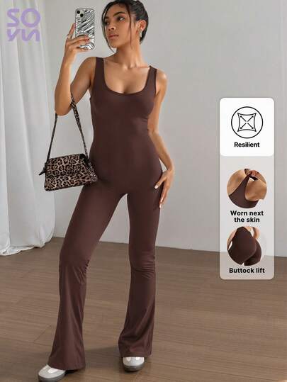 Soyun Women's One-Piece Flared Pants Peach-Shaped Slim And Light Suitable For Outdoor Activities Travel Home Gym Shapewear Bodysuit