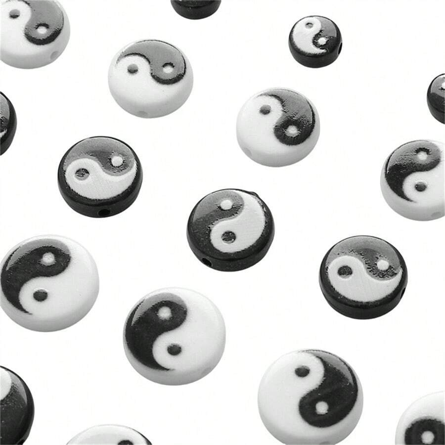 100/200pcs 7-11mm Black And White Eight Trigram Acrylic Loose Beads Can Be Used To Make Bracelets, Necklaces, Rings, And DIY Jewelry Accessories With Spacer Beads - Bagua Beads - View 1