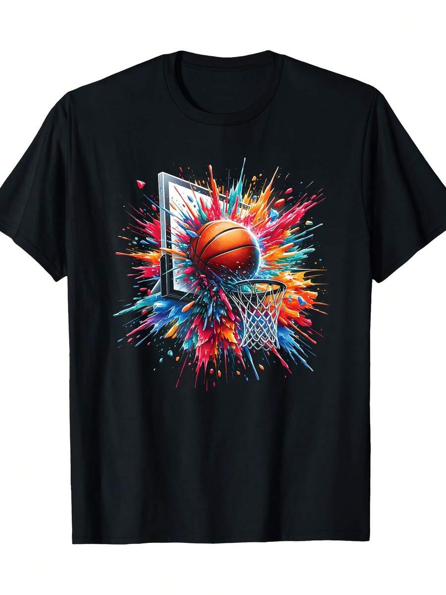 Camiseta de Baloncesto Colorida Tie-dye Color Splash Hoop Dunk - 100% Algodón - 220g - Negro - Ver 1
