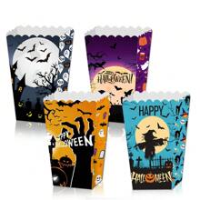 24/4 pièces Boîte à pop-corn en papier motif chauve-souris fantôme pour Halloween, boîte à frites motif sang, boîte de décoration de collation d'Halloween, décorations de scène de fête d'Halloween, décorations de centre de table d'Halloween, boîte à bonbons motif toile d'araignée rose, boîte-cadeau, convient pour la fête d'Halloween, la décoration de cuisine à la maison, les fournitures de cuisson
