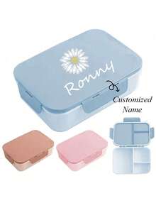 Caja de bento personalizada con nombre, estilo de triple rejilla, caja de almuerzo con utensilios incorporados (tenedor y cuchara), recipiente para preparación de comidas con diseño de hebilla de tres lados y tapa abatible, ideal para el trabajo, la escuela y en movimiento, ahorro de espacio, elegante, adorable, colorida, personalizada, única, regalo ideal para ella, amigos, hijo, hija, estudiantes, trabajadores, niños, escuela, hogar, oficina