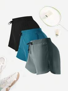 女士夏季运动短裤、休闲健身骑行短裤、时尚透气弹力抽绳瑜伽短裤、跑步健身户外短裤 - 淺灰色 - 查看 4