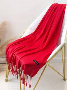 1 条女式围巾 190*70cm 户外经典纯色防风披肩 时尚男女通用薄围巾 适合空调房 超大围巾保暖 - 紅色 - 查看 1