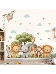 Watercolor Cute Forest Animal Wall Stickers - PVC Self-Adhesive Decals - For Toy Room/ Baby Room Decor / Nursery /Classroom Decor & Home Decoration & Cartoon Cute Animal Stickers & Birthday Present