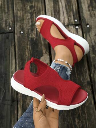 Cross-Border European And American Style Spring/Summer Fashionable Soft Knit Breathable Flat Sandals, Casual Plus Size Beach New Women Shoes