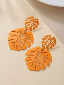 2 件波西米亚风格锌合金镂空叶元素耳环，适合女性日常佩戴、夏季海滩度假装、礼物