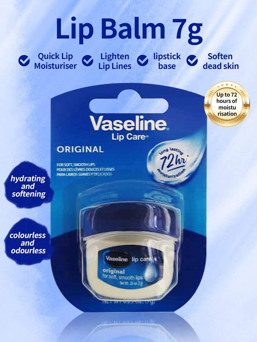 1pc 7g Vaseline Original Lip Therapy, Deep Conditioning Moisturizing Anti-Cracking, High Purity Micro-Crystalline + Vitamin E, Smooth & Soft Texture, Moisturizing, Fading Lip Lines, Lip Balm Suitable For Sensitive Skin & All Skin Types, Daily Use - Lipstick 7g Original - View 1