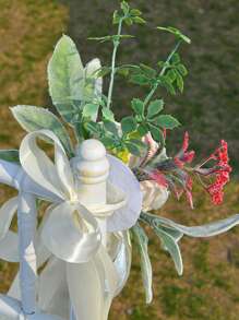 5/2/1pc Artificial Flowers Champagne Rose Green Leaves Ribbon Wedding Decor Table Centerpiece Chair Back Flower Aisle Decoration Photo Props