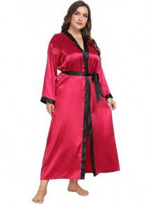 Womens Plus Size Silky Satin Kimono Robe Floral Long Bathrobe Wedding Sleepwear Dressing Gown