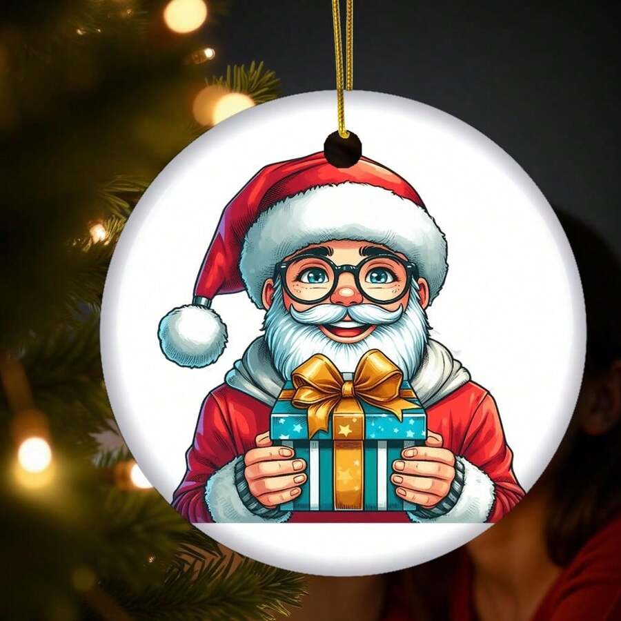 Festive Santa Claus Holding Present-D- Painted Details-Christmas Dration Ideas-Sister Ornaments Gift For Dad Valentine's Gift For Husband - White - View 1