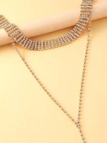 1 pieza Collar en forma de Y con capas múltiples, de diamante y borla dorado para mujer - Dorado - Ver 2