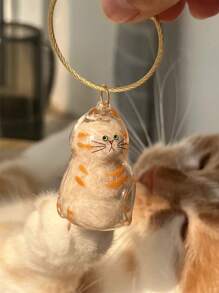 1pc Cute Transparent Pet Cat Hair Collector Box Key Chain, Decorative Bag Hanger, Cat Hair Ball Storage Accessory, Suitable For Bags, Keys Decorations, Gifts For Friends And Family