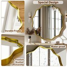 24 Wavy Round Bathroom Mirror Wall Decor With Deep Frame, Gold - màu đen - Xem 3