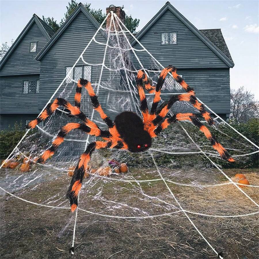 Decoración de araña de 200cm para Halloween, araña peluda realista para decorar jardín, casa embrujada y exteriores para Halloween