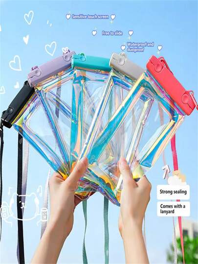 Custodia per telefono con cuscino d'aria, antiurto e impermeabile, con cordino, borsa sigillata per telefono, custodia trasparente per telefono, adatta per nuoto, immersioni, rafting all'aperto, giornate piovose, disponibile in più colori [Nero, Bianco, Blu, Rosso Anguria, Nero Ossidiana, Verde Fresco, Bianco Perla, Rosa]