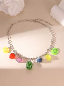 1pc Summer Cute Luminous Fruit Series Lemon, Watermelon, Strawberry Resin Pendant Necklace For Women, Suitable For Everyday Wear