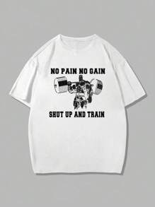 Men's Sport Boyfriend Style-Casual Round Neck Short Sleeve Print Minimalist T-Shirt, Everyday Wear, For Gym,Fitness Workout Solid Tees,2025 Spring& Summer Sports Fitness New Men's Top,Activewear For Running And Gym,Gym Clothes,Lightweight Activewear, Comfortable Sportswear, Loose Fit Sports Apparel