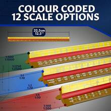 Stylo 12" Aluminum Architect Scale Ruler Laser Etched Triangle Drafting Ruler, Color Coded Grooves For Blueprint, Drafting And Drawing, Architectural Scale Ruler For Blueprints (Grey, Imperial Units) - 黃色 - 查看 4