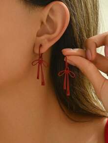 1pair Luxurious & Fashionable, Soft & Versatile Bowknot Earrings, Suitable For Daily Wear By Women