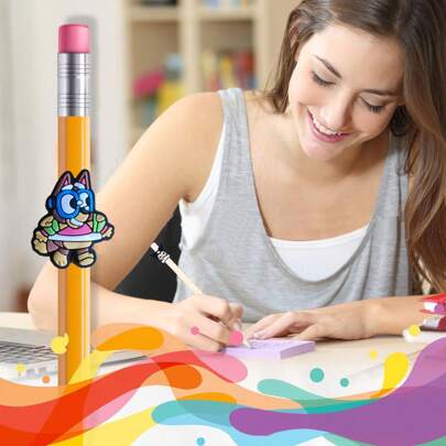 Bluey 12 Stücke süßer Cartoon Bleistiftclip mit Bluey Motiv, neue Bleistiftclips, am besten geeignet als Schulgeschenke oder Geschenke unter Freunden. Für alle Situationen geeignet. Schulmaterial, Rückkehr zur Schule