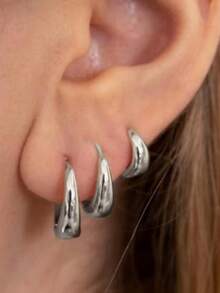 6pcs/Set European & American Fashion Multiple Clip Earrings Set, Copper Material Simple Hoop Earrings For Women, Suitable For Daily & Casual Wear, All Seasons - Silver - View 1