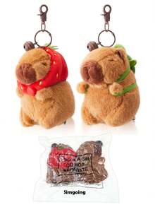2 Pcs Capybara Plush Keychain Capybara Stuffed Animals Toy Pendant For Graduation Gifts Exchange Birthday Party(Turtle Bag, Strawberry Hood) - Turtle Bag strawberry Hood - 查看 4