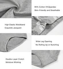 Women's Cotton High Waist Tummy Control Panties Jacquard Ladies Panty Multipack - Comfort - 簡報 03 - 5 件裝 - 3 條黑色,2 條灰色 - 查看 5