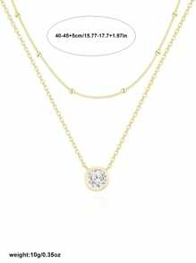 2pcs/Set Circular Zirconia Pendant Double-Layer Chain Necklace, Minimalist & Fashionable, Versatile Diamond Collar Chain Suitable For Women & Girls