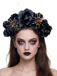 节日派对头带 万圣节服装 装扮头带 彩色仿真花 蜘蛛 个性头饰 - 彩色 - 查看 2