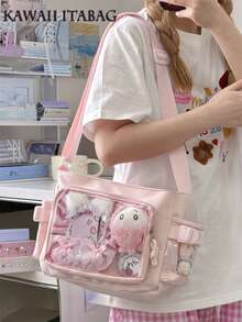 可爱小包女孩纯色透明口袋10厘米娃娃包日式学院风斜挎包女士钱包和手提包DIY单肩包带徽章展示盘返校礼物动漫粉丝演唱会别针包