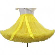 Womens 3-Layered Pleated Tulle Petticoat Tutu Puffy Party Cosplay Skirt - Màu vàng - Xem 4
