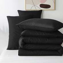 2/3 Pieces Luxury Solid Color Comfortable Breathable Comforter Set, Anti-Shrink And Anti-Fading Luxury Hotel-Grade Easy-Care Comforter Set, Machine Washable, High-Quality Bedding For All Seasons, Daily Holiday Gifts - 黑色 - 查看 12