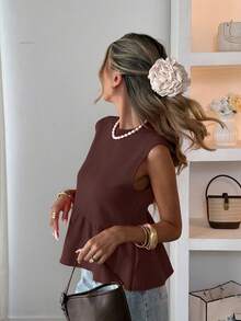 Áo tank top dệt kim không tay dành cho nữ của FOR BEAUTY, kiểu dáng tối giản thường ngày, màu trơn, món đồ thiết yếu cho mùa tựu trường, mùa xuân/hè. - Cà phê đỏ - Xem 5