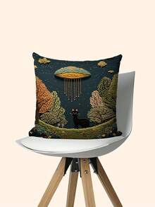 1 件复古风格 18 英寸 X 18 英寸抱枕套 - 刺绣图案，小猫树，柔软毛绒沙发装饰，适用于家庭、卧室、客厅、办公室，可机洗涤纶，拉链开合，装饰枕套采用复古刺绣设计，涤纶纤维填充 - 彩色 - 查看 6