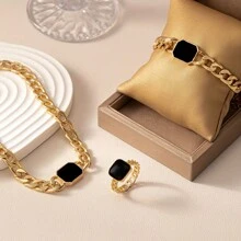 Set de 3 piezas de joyería para mujer, collar, pulsera y anillo de moda y estilo casual, adecuado para uso diario, regalo para amigas, para mujeres, para vacaciones