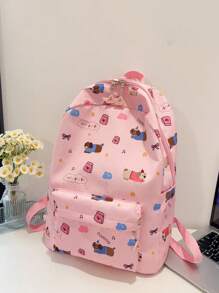 1 Pieza Mochila básica clásica y elegante para volver al colegio, bolso escolar con estampado de perro de dibujos animados, con compartimento para portátil, correas ajustables, mochila casual y ligera para viajes, perfecta para niñas/adolescentes/estudiantes/graduados, ideal para uso diario, salidas, viajes, escuela y vuelta al colegio