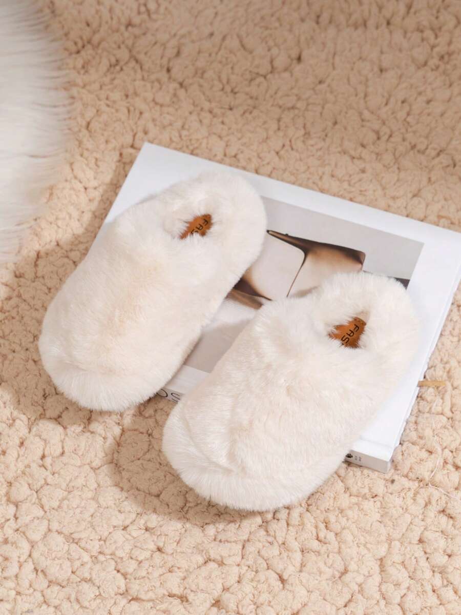 1 Pair Kids/Toddlers' Fabric Winter Slip-On Solid Color Simple Plush Lined Warm Comfortable Casual Indoor/Outdoor Anti-Slip Slippers - Beige - View 1