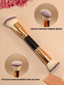 2件套双头化妆刷套装，含腮红刷、粉底刷、定妆刷、散粉刷，旅行化妆工具 - 金色 - 查看 4