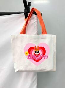 THE POWERPUFF GIRLS Cute Cartoon Policewoman Design Canvas Lunch Bag, Tote Bag With Large Capacity, Suitable For Students, Office Workers